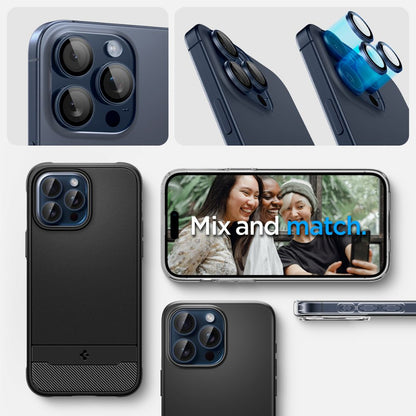 Folie de protectie Camera Spate Spigen GlastR EZ FIT Optik Pro pentru Apple iPhone 16 Pro Max / 16 Pro, Sticla Securizata, Set 2 bucati, Albastra