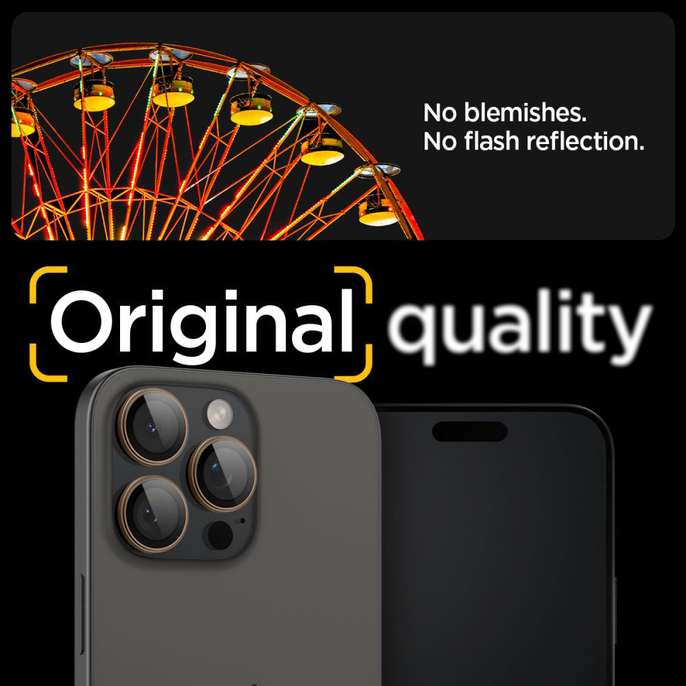 Folie de protectie Camera Spate Spigen GlastR EZ FIT Optik Pro pentru Apple iPhone 16 Pro, Sticla Securizata, Set 2 bucati, Bronz AGL08862
