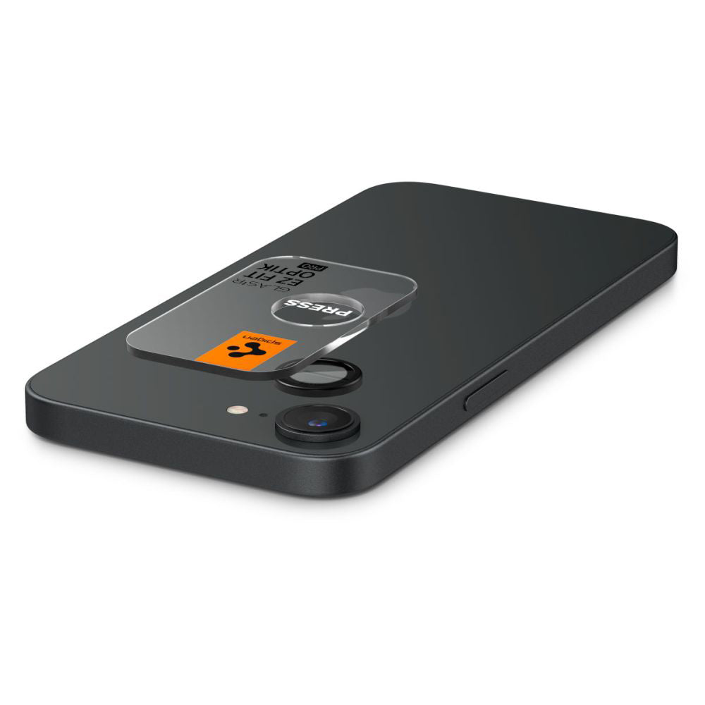 Folie de protectie Camera Spate Spigen GlastR EZ FIT Optik Pro pentru Apple iPhone 17e / 16e, Sticla Securizata, Set 2 bucati, Neagra AGL09279