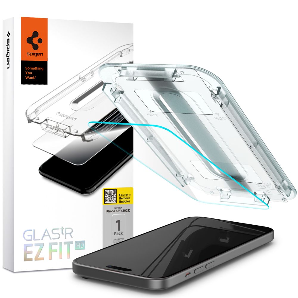Folie de protectie Ecran Spigen GlastR EZ FIT HD pentru Apple iPhone 15, Sticla Securizata, Full Glue, 2.5D AGL06907