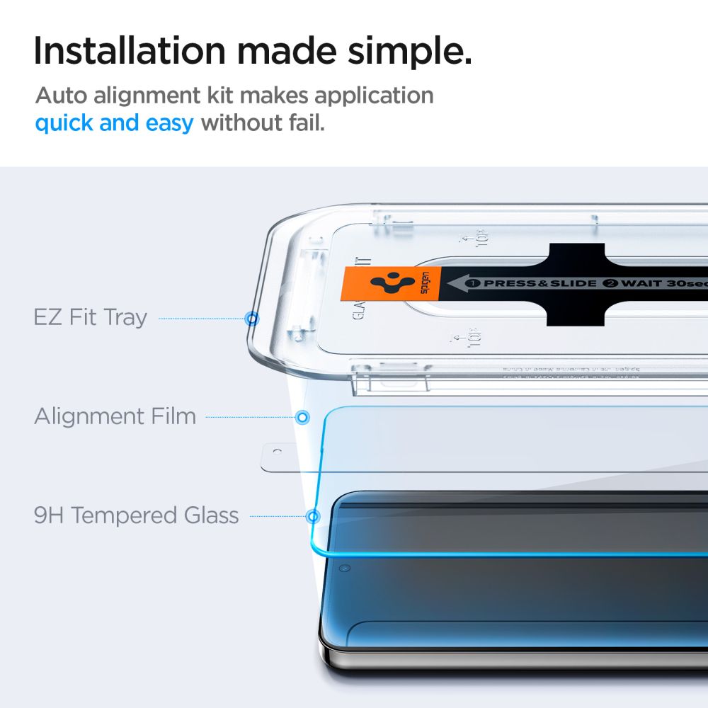 Folie de protectie Ecran Spigen EZ FIT pentru Samsung Galaxy S24 S921, Sticla Securizata, Full Glue, Set 2 bucati