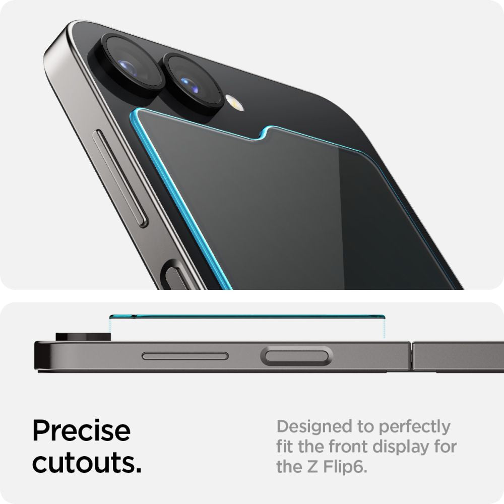 Folie de protectie Ecran Exterior Spigen GlastR EZ FIT pentru Samsung Galaxy Z Flip6 F741, Sticla Securizata, Full Glue, Set 2 bucati AGL07972