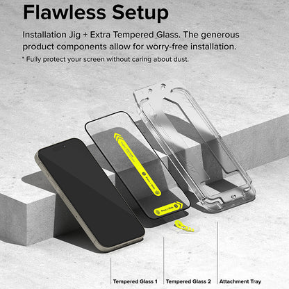 Folie de protectie Ecran Ringke Easy Slide pentru Apple iPhone 16 Pro, Sticla Securizata, Full Glue, Set 2 bucati, Neagra