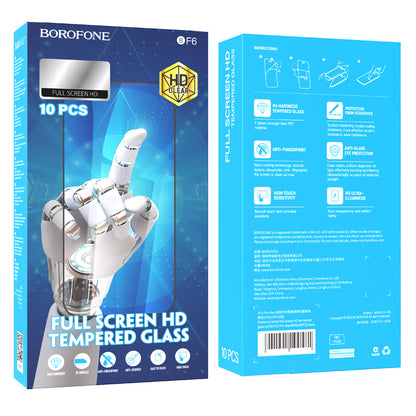 Folie de protectie Ecran Borofone BF6 Diamond Armor pentru Apple iPhone 14 Pro, Sticla Securizata, Full Glue, Set 10 bucati, Neagra