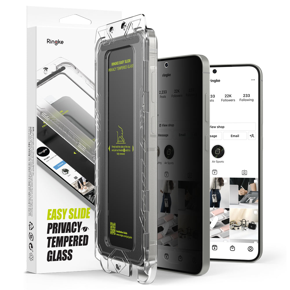 Folie de protectie Ecran Privacy Ringke Easy Slide pentru Samsung Galaxy S25 S931 / S24 S921, Sticla Securizata, Full Glue, Set 2 bucati