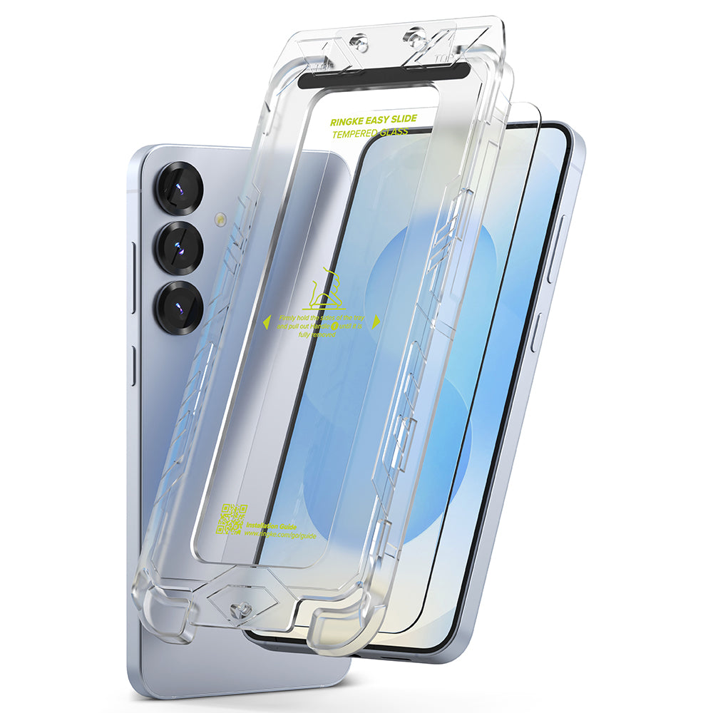 Folie de protectie Ecran Ringke Easy Slide pentru Samsung Galaxy S25+ S936, Sticla Securizata, Full Glue, Set 2 bucati