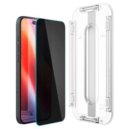 Folie de protectie Ecran Privacy Spigen GlastR EZ FIT pentru Apple iPhone 16 / 15, Sticla Securizata, Full Glue, Set 2 bucati