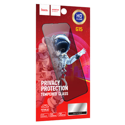 Folie de protectie Ecran Privacy HOCO G15 pentru Apple iPhone 16 / 15, Sticla Securizata, Full Glue, 5D