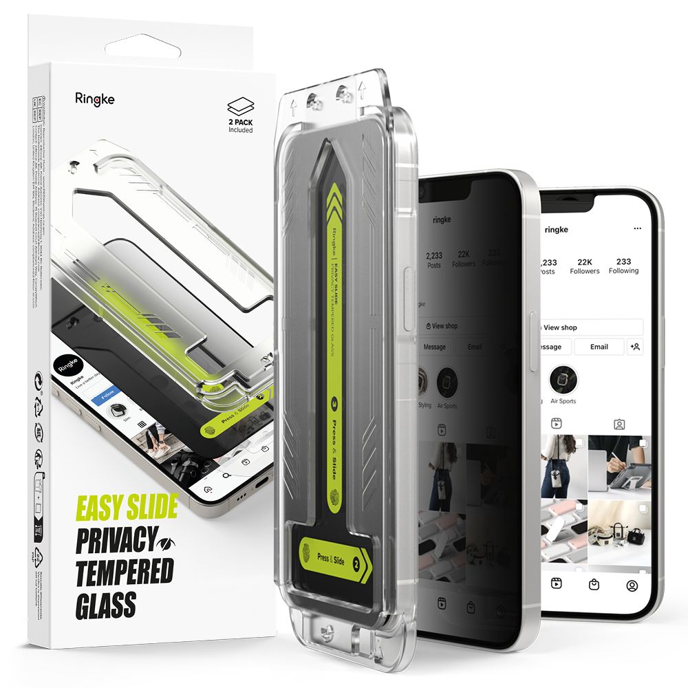 Folie de protectie Ecran Privacy Ringke Easy Slide pentru Apple iPhone 16e / 14 / 13 Pro / 13, Sticla Securizata, Full Glue, Set 2 bucati