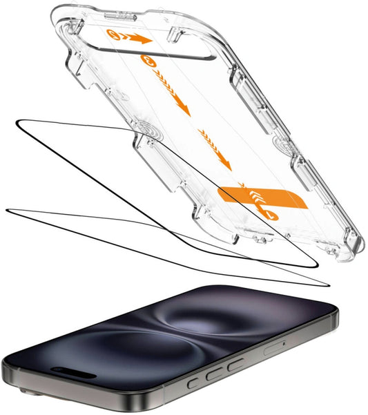 Folie de protectie Ecran Tech-Protect Quick Set+ pentru Apple iPhone 16 / 15, Sticla Securizata, Full Glue, Set 2 bucati, Neagra