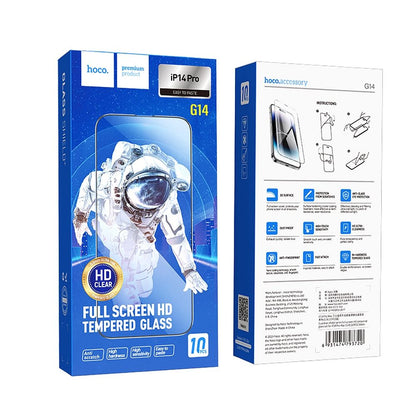 Folie de protectie Ecran HOCO pentru Apple iPhone 14 Pro, Sticla Securizata, Full Glue, Set 10 bucati, Neagra