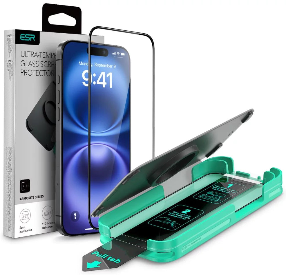 Folie de protectie Ecran ESR Armorite pentru Apple iPhone 16, Sticla Securizata, Full Glue, Neagra