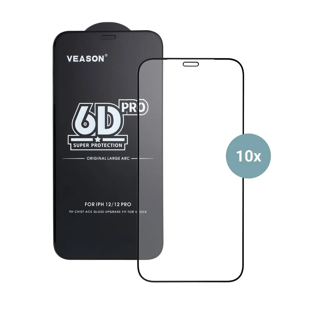 Folie de protectie Ecran Veason PRO pentru Apple iPhone 17 Pro Max, Sticla Securizata, Full Glue, Set 10 bucati, 6D, Neagra