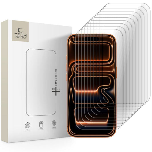 Folie de protectie Ecran Tech-Protect pentru Apple iPhone 17 Pro Max / 16 Pro Max, Sticla Securizata, Full Glue, Set 10 bucati