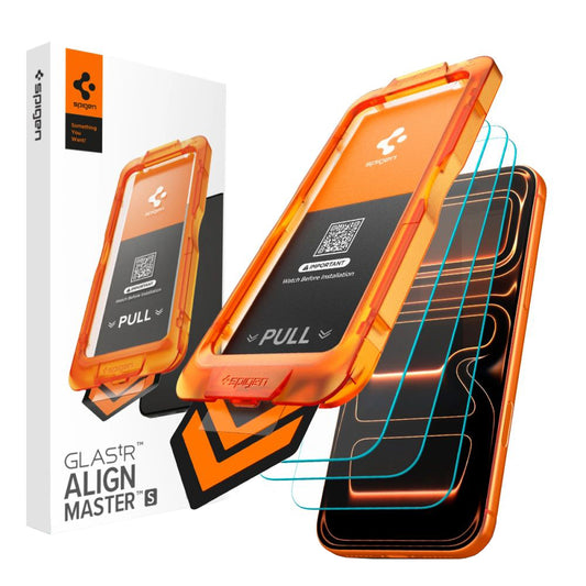 Folie de protectie Ecran Spigen GlastR Align Master Slim pentru Apple iPhone 17 Pro Max, Sticla Securizata, Full Glue, Set 3 bucati