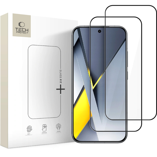 Folie de protectie Ecran Tech-Protect FIT+ pentru Xiaomi Poco F8 Ultra, Sticla Securizata, Full Glue, Set 2 bucati, 2.5D, Neagra