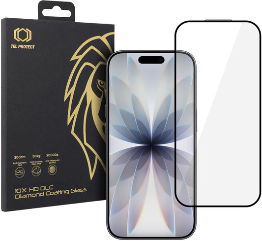 Folie de protectie Ecran Tel Protect 10X HD DLC Diamond Coating pentru Apple iPhone 17 / 16 Pro, Sticla Securizata, Full Glue, Neagra