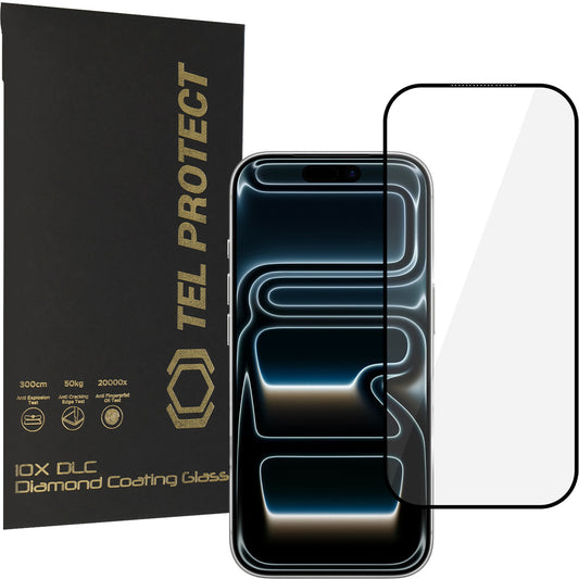 Folie de protectie Ecran Tel Protect 10X HD DLC Diamond Coating pentru Apple iPhone 18 Pro / 17 Pro, Sticla Securizata, Full Glue, Neagra