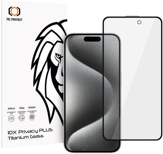 Folie de protectie Ecran Privacy Tel Protect 10X Plus Titanium pentru Apple iPhone 17 / 16 Pro, Sticla Securizata, Full Glue