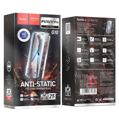 Folie de protectie Ecran HOCO pentru Apple iPhone 11 Pro / XS / X, Sticla Securizata, Full Glue, Set 25 bucati, Neagra
