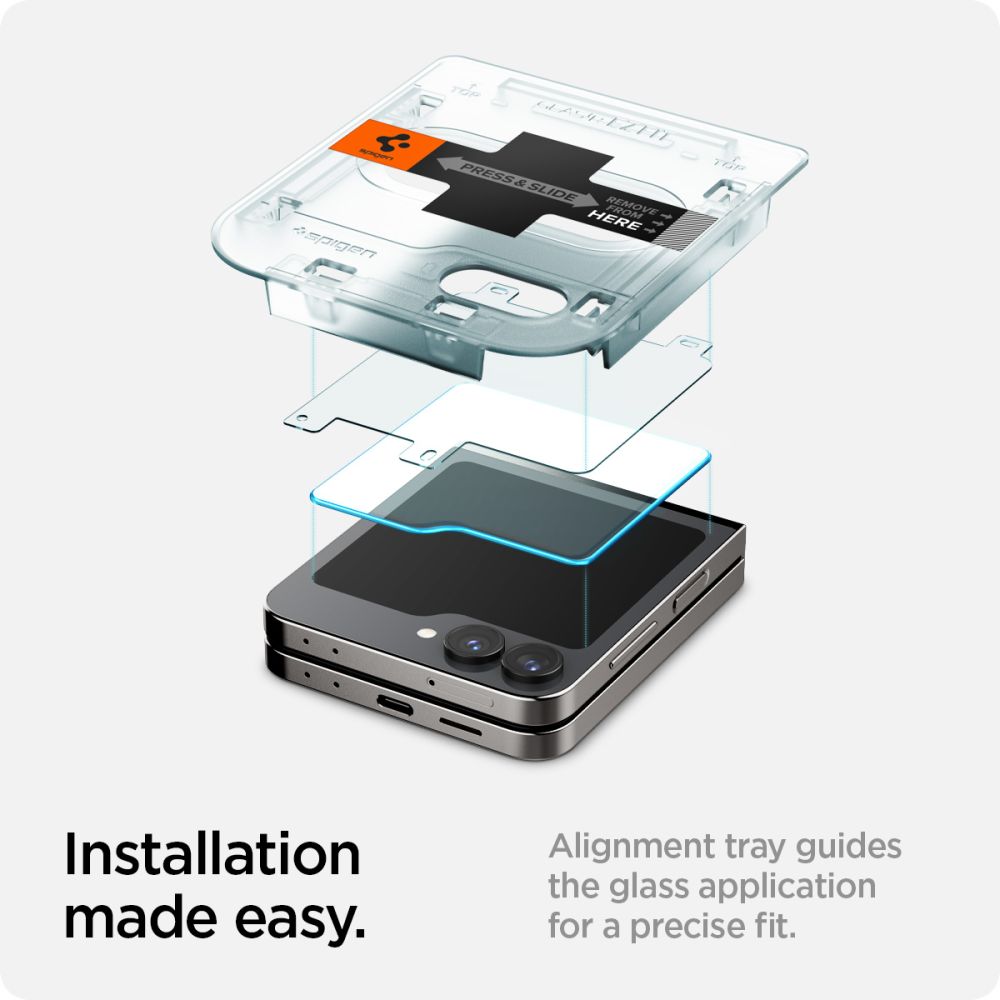 Folie de protectie Ecran Exterior Spigen GlastR EZ FIT pentru Samsung Galaxy Z Flip6 F741, Sticla Securizata, Full Glue, Set 2 bucati AGL07972