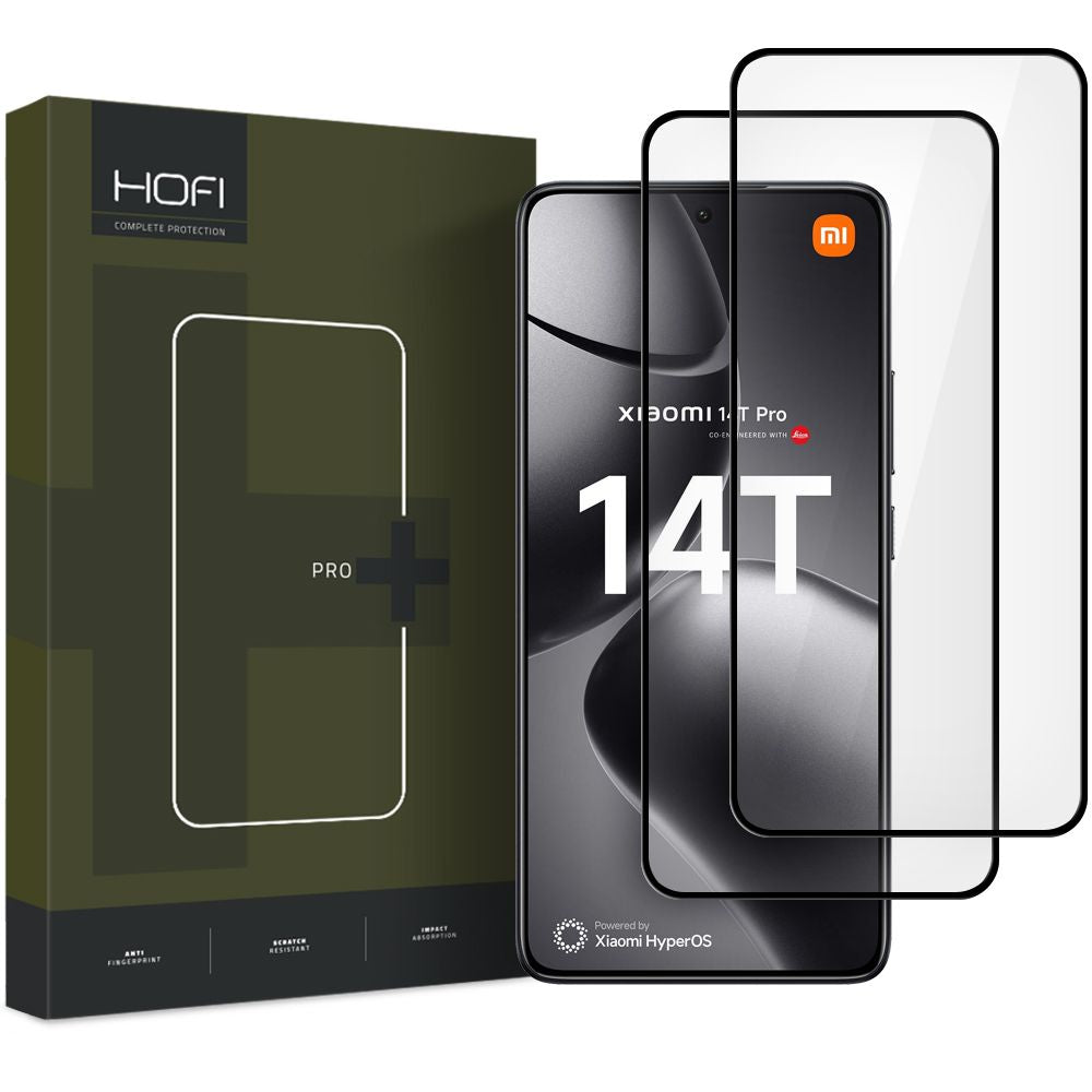 Folie de protectie Ecran HOFI Glass PRO+ pentru Xiaomi 14T Pro / 14T, Sticla Securizata, Full Glue, Set 2 bucati, 2.5D, Neagra
