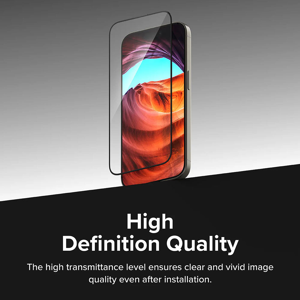 Folie de protectie Ecran Ringke Easy Slide pentru Apple iPhone 16 Pro, Sticla Securizata, Full Glue, Set 2 bucati, Neagra