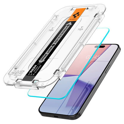 Folie de protectie Ecran Spigen GlastR EZ FIT pentru Apple iPhone 15 Pro Max, Sticla Securizata, Full Glue, Set 2 bucati AGL06872