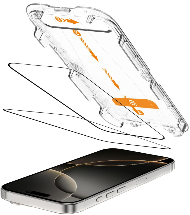 Folie de protectie Ecran Tech-Protect Quick Set+ pentru Apple iPhone 16 Pro, Sticla Securizata, Full Glue, Set 2 bucati, Neagra