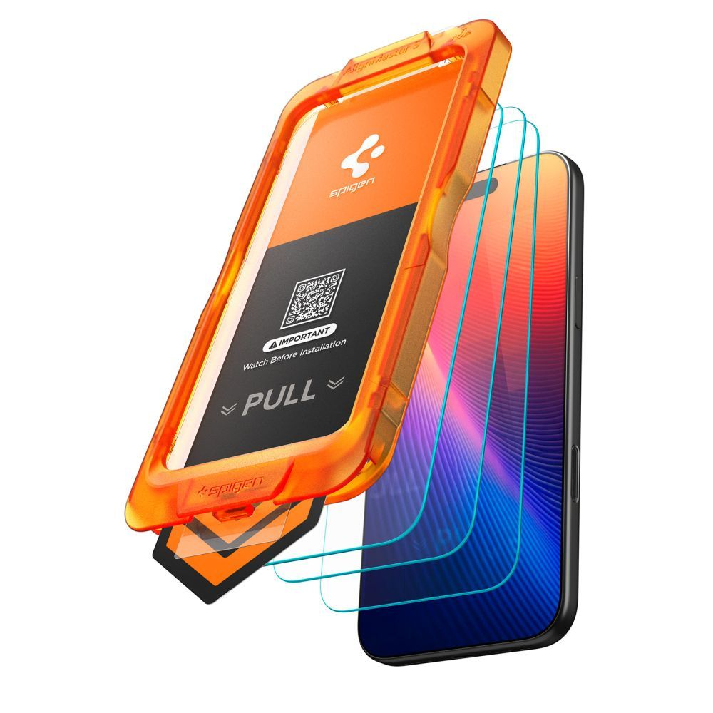 Folie de protectie Ecran Spigen GlastR Align Master Slim pentru Apple iPhone 17 Pro Max, Sticla Securizata, Full Glue, Set 3 bucati AGL10099