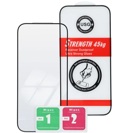 Folie de protectie Ecran OEM Ultra Strong 45KG pentru Apple iPhone 14 Pro, Sticla Securizata, Full Glue, 2.5D, Neagra