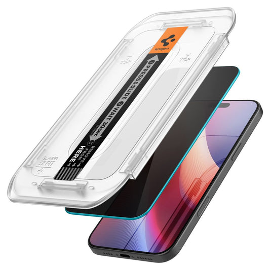 Folie de protectie Ecran Privacy Spigen GlastR EZ FIT pentru Apple iPhone 17 Pro / 17 / 16 Pro, Sticla Securizata, Full Glue, Set 2 bucati AGL07929