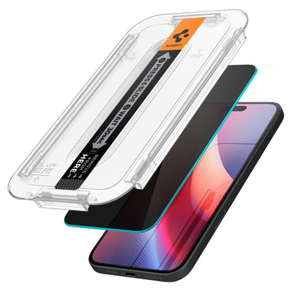 Folie de protectie Ecran Privacy Spigen GlastR EZ FIT pentru Apple iPhone 16 / 15, Sticla Securizata, Full Glue, Set 2 bucati
