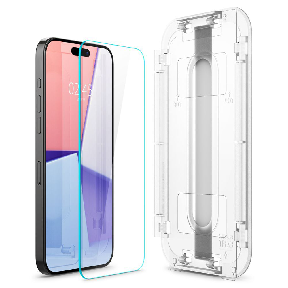 Folie de protectie Ecran Spigen GlastR EZ FIT pentru Apple iPhone 15 Pro Max, Sticla Securizata, Full Glue, Set 2 bucati AGL06872