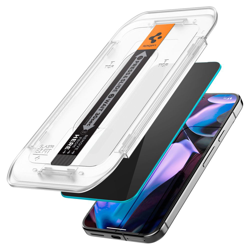 Folie de protectie Ecran Privacy Spigen GlastR EZ FIT pentru Google Pixel 9 / 9 Pro, Sticla Securizata, Full Glue, Set 2 bucati