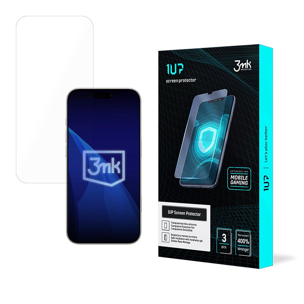 Folie de protectie Ecran 3MK 1UP pentru Apple iPhone 17 Pro Max, Sticla Securizata, Full Glue, Set 3 bucati