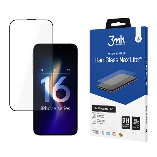 Folie de protectie Ecran 3MK HardGlass Max Lite pentru Apple iPhone 17 / 16 Pro, Sticla Securizata, Full Glue, Neagra