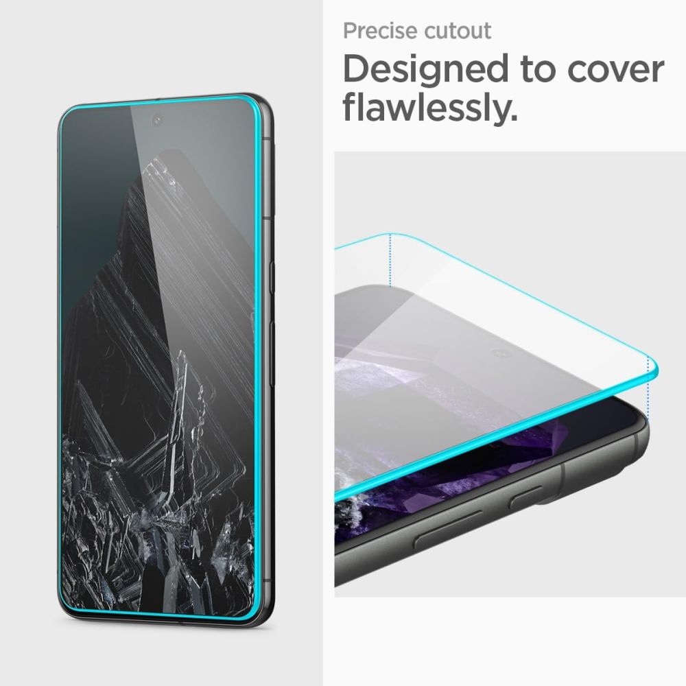Folie de protectie Ecran Spigen Alm GlastR pentru Google Pixel 8 Pro, Sticla Securizata, Full Glue, Set 2 bucati, Neagra