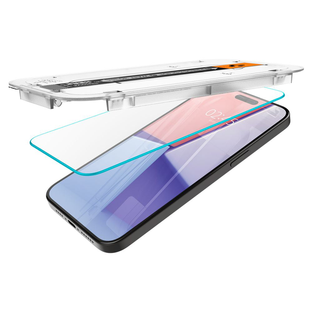 Folie de protectie Ecran Spigen GlastR EZ FIT pentru Apple iPhone 15 Pro Max, Sticla Securizata, Full Glue, Set 2 bucati AGL06872