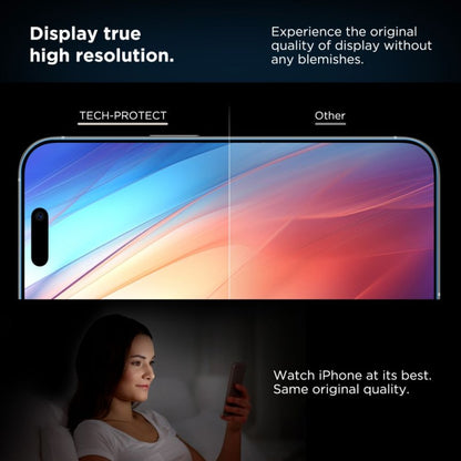 Folie de protectie Ecran Tech-Protect Quick Set+ pentru Apple iPhone 17e / 16e / 14 / 13 Pro, Sticla Securizata, Full Glue, Set 2 bucati, Neagra