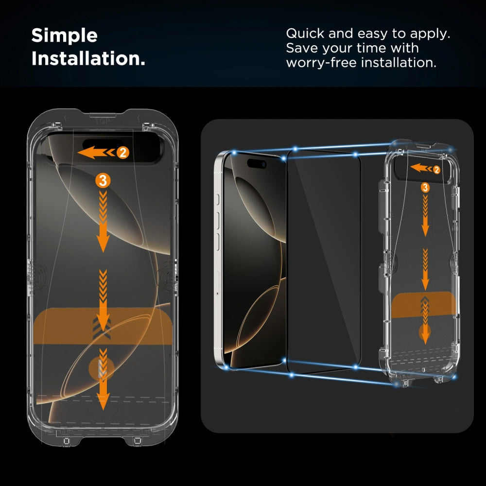 Folie de protectie Ecran Tech-Protect Quick Set+ pentru Apple iPhone 16 Pro, Sticla Securizata, Full Glue, Set 2 bucati, Neagra