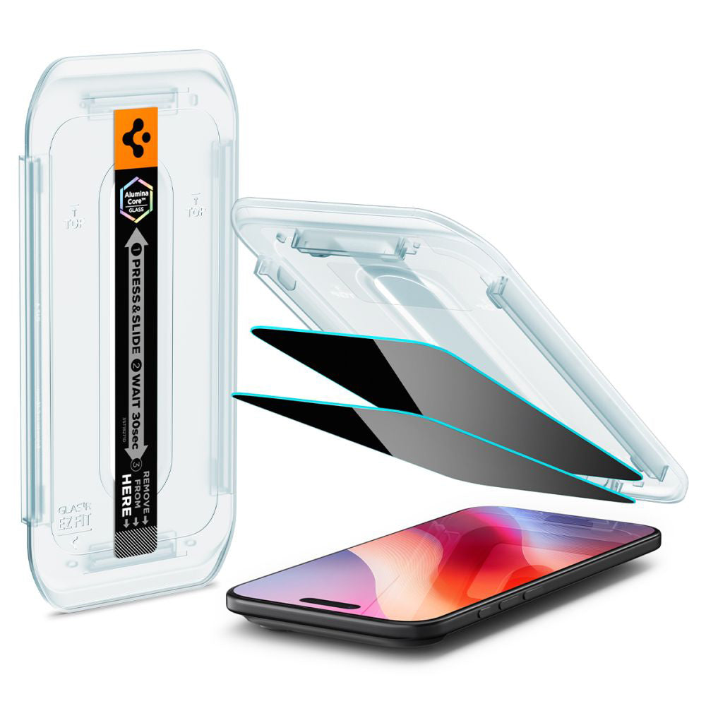 Folie de protectie Ecran Privacy Spigen GlastR EZ FIT pentru Apple iPhone 17 Air, Sticla Securizata, Full Glue, Set 2 bucati