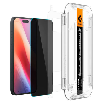 Folie de protectie Ecran Privacy Spigen GlastR EZ FIT pentru Apple iPhone 16 / 15, Sticla Securizata, Full Glue, Set 2 bucati