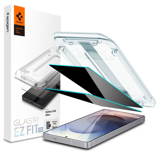Folie de protectie Ecran Privacy Spigen GlastR EZ FIT HD pentru Samsung Galaxy S25 Ultra S938, Sticla Securizata, Full Glue, Set 2 bucati AGL09335