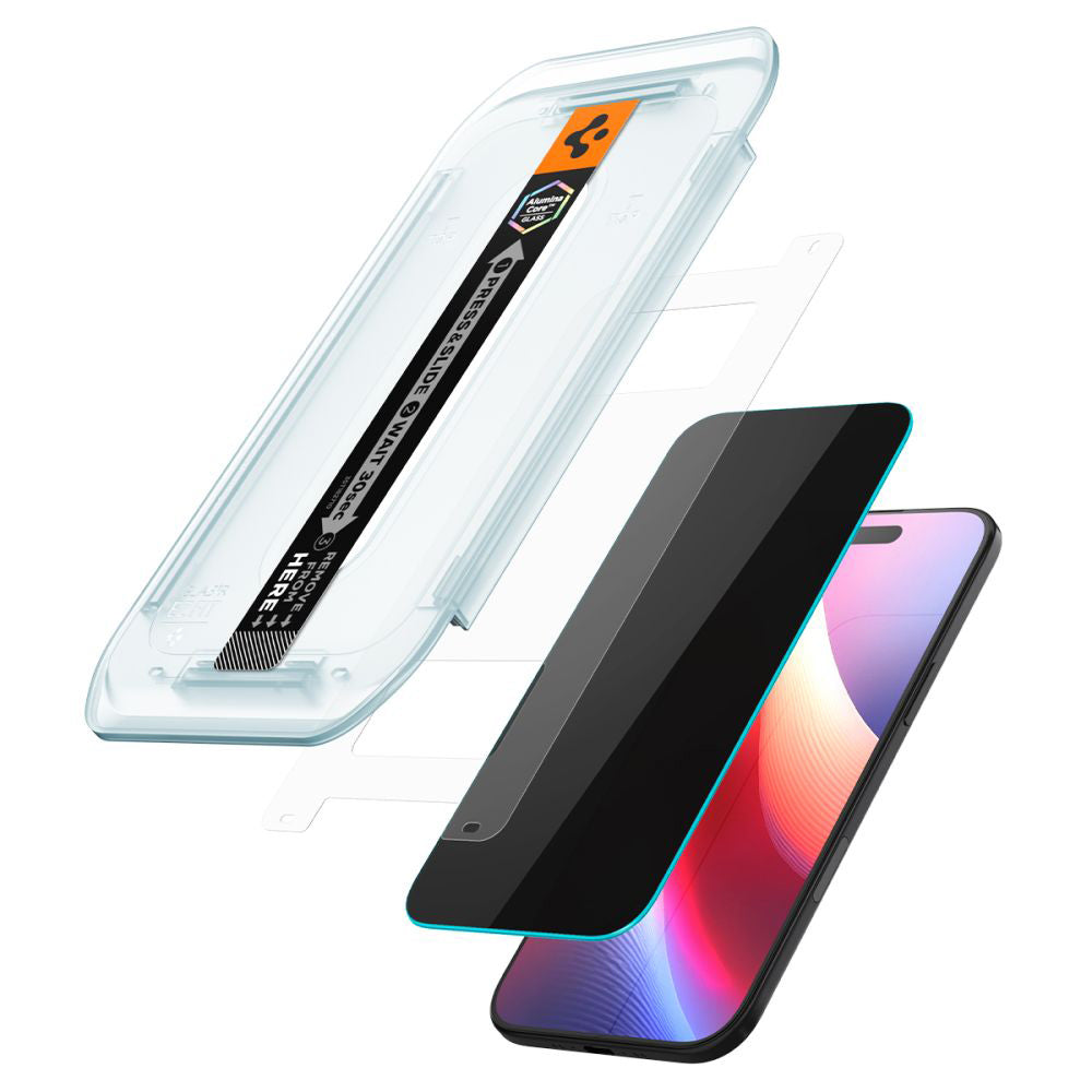 Folie de protectie Ecran Privacy Spigen GlastR EZ FIT pentru Apple iPhone 17 Air, Sticla Securizata, Full Glue, Set 2 bucati