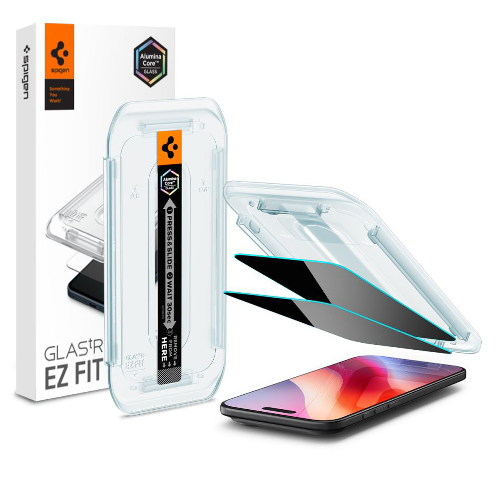 Folie de protectie Ecran Privacy Spigen GlastR EZ FIT pentru Apple iPhone 17 Air, Sticla Securizata, Full Glue, Set 2 bucati
