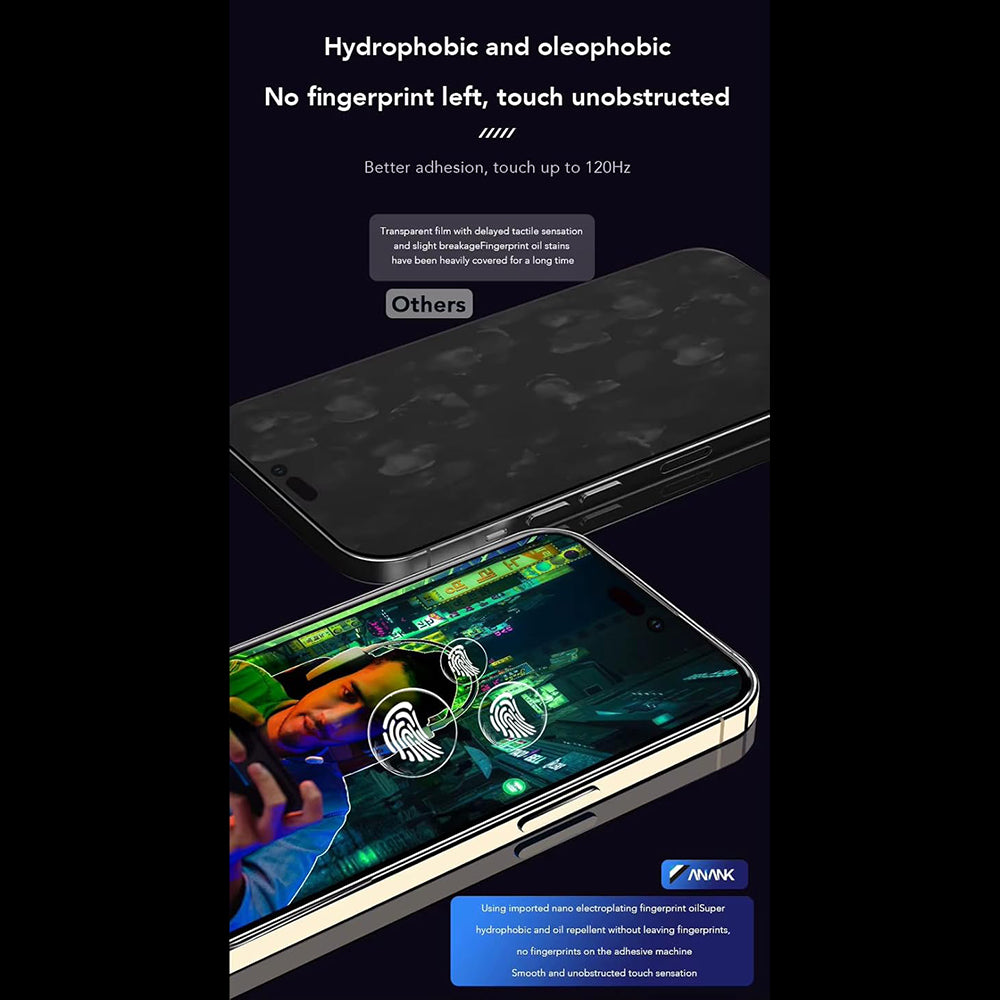 Folie de protectie Ecran Anank Anti-Fingerprint pentru Apple iPhone 15 Pro, Sticla Securizata, Full Glue, 2.5D, Neagra