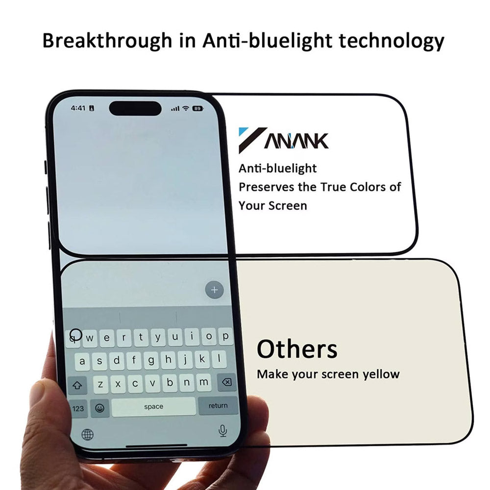 Folie de protectie Ecran Anti Blue Light Anank 3X Reinforced pentru Apple iPhone 16 Pro Max, Sticla Securizata, Full Glue, 2.5D, Neagra