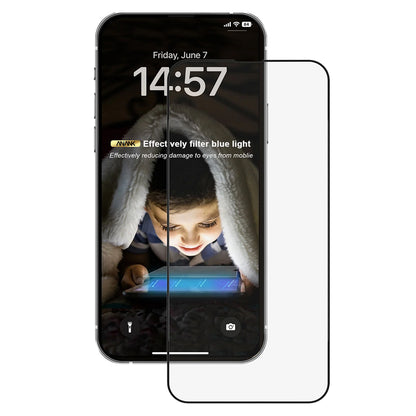 Folie de protectie Ecran Anti Blue Light Anank 3X Reinforced pentru Apple iPhone 16, Sticla Securizata, Full Glue, 2.5D, Neagra