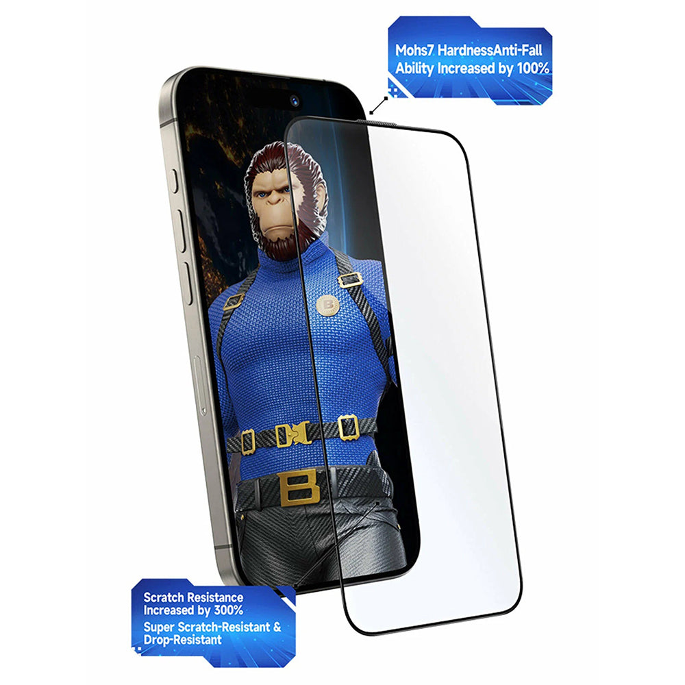 Folie de protectie Ecran Blueo Crystal Anti-Scratch Applicator pentru Apple iPhone 15 Pro Max, Sticla Securizata, Full Glue, Neagra